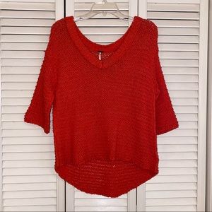 Free People Cropped Red Coral Sweater